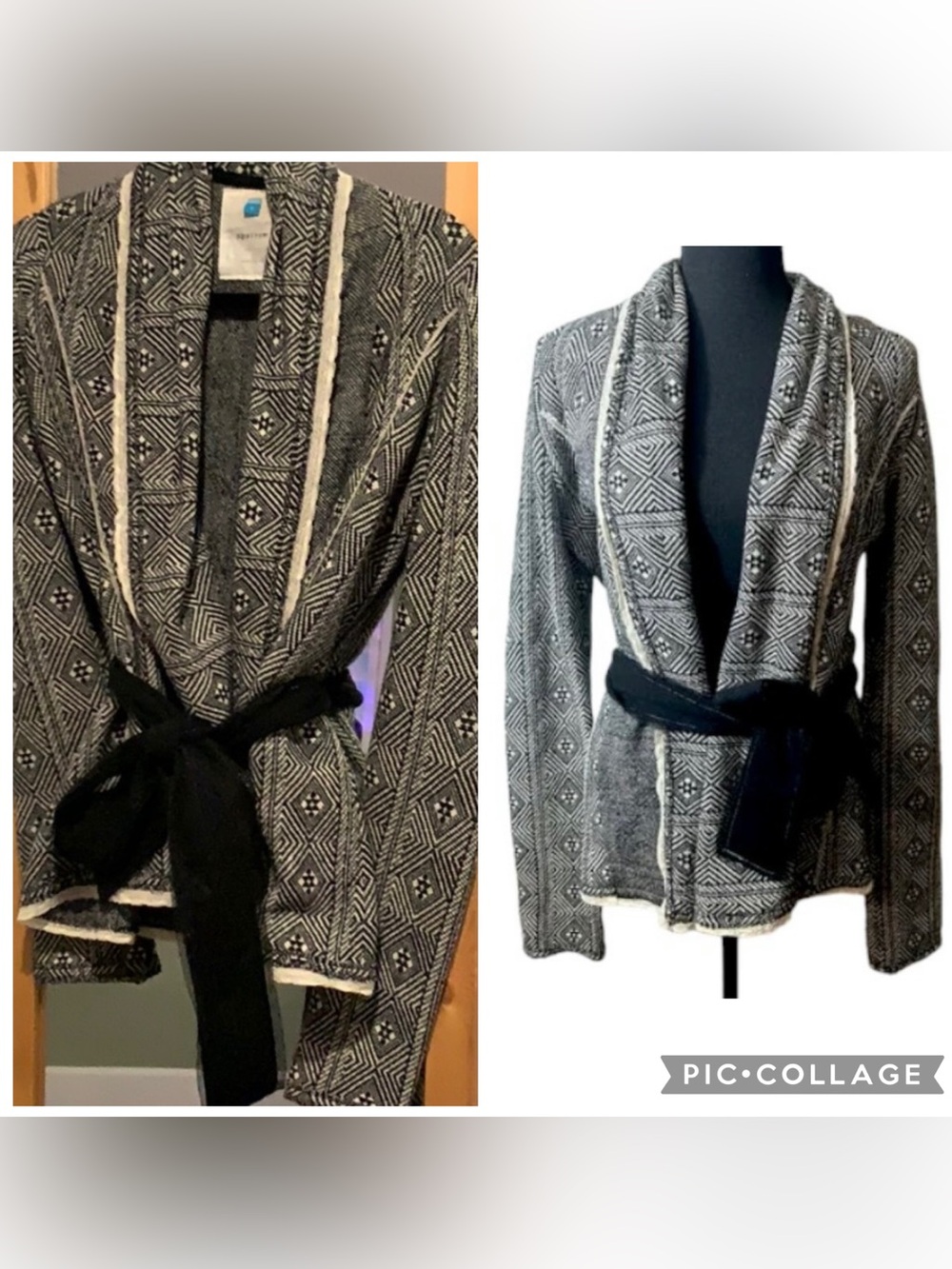 SPARROW ANTHROPOLOGIE Women’s Black Ivory WRAPPED IN DIAMONDS Belted Sweater S.